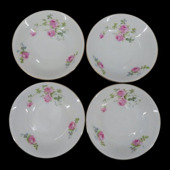 Union T Czechoslovakia Set of 4 Bowls 5.25in Pink Rose Flower Floral Gold Trim